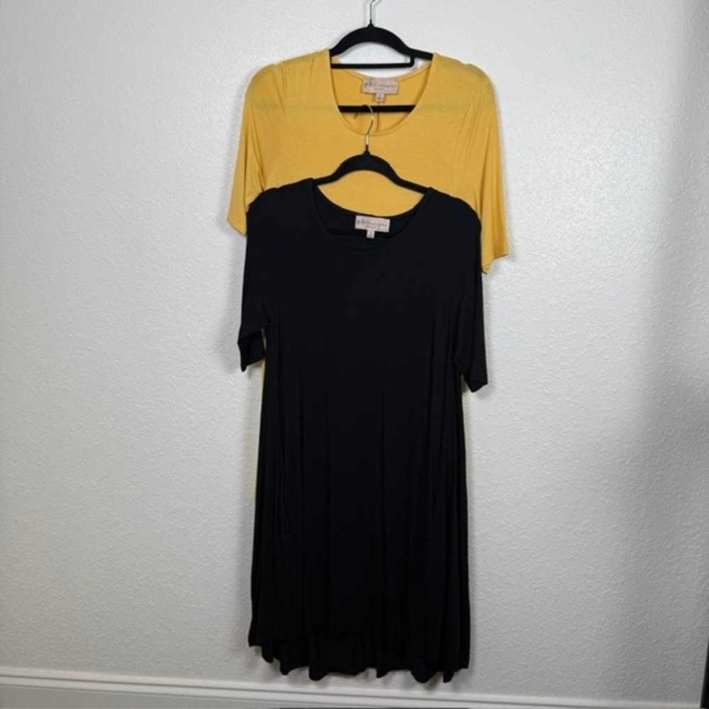 Bundle of 2 Philosophy Swing‎ Dresses Short Sleeve Pockets Black Yellow Small